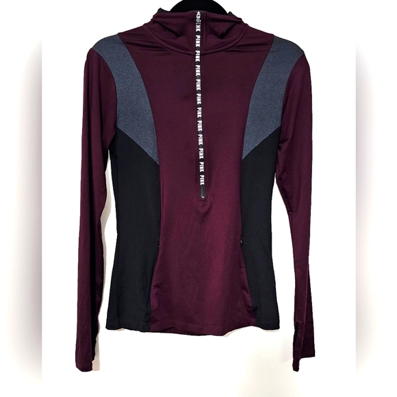 Victoria's Secret PINK Half-Zip Pullover Jacket Burgandy Black Gray Size Small - Picture 1 of 8